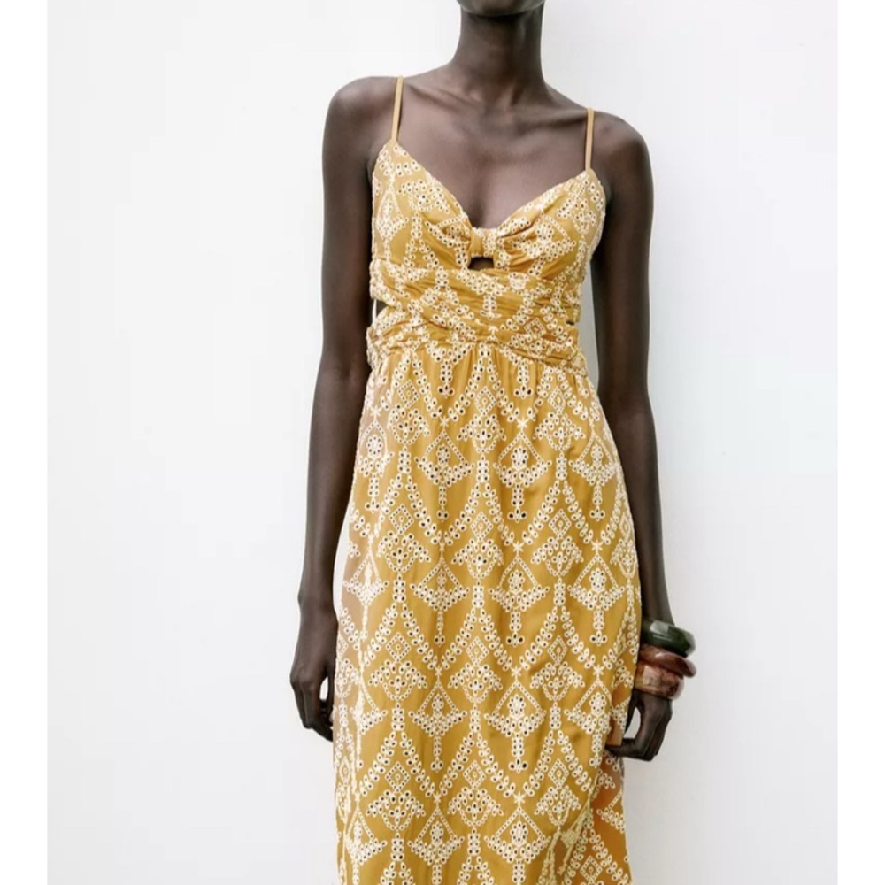 Zara Elegant Mustard Patterned Dress